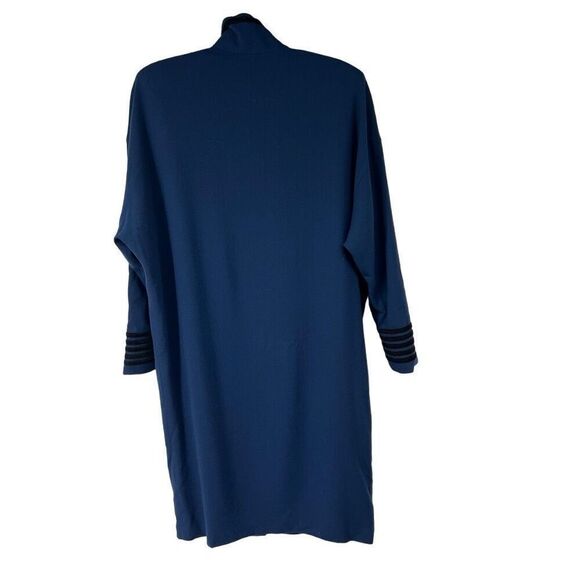 Vtg Linda Allard Ellen Tracy Blue Black Detail 100% Wool Long Coat Sz 10 Women’s - Picture 3 of 9